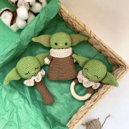 Set Of 3 Green Baby Aliens Star Wars Baby Teether..