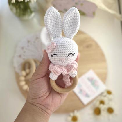 Bunny Rattle And Teether Wooden Baby Toy Expecting..