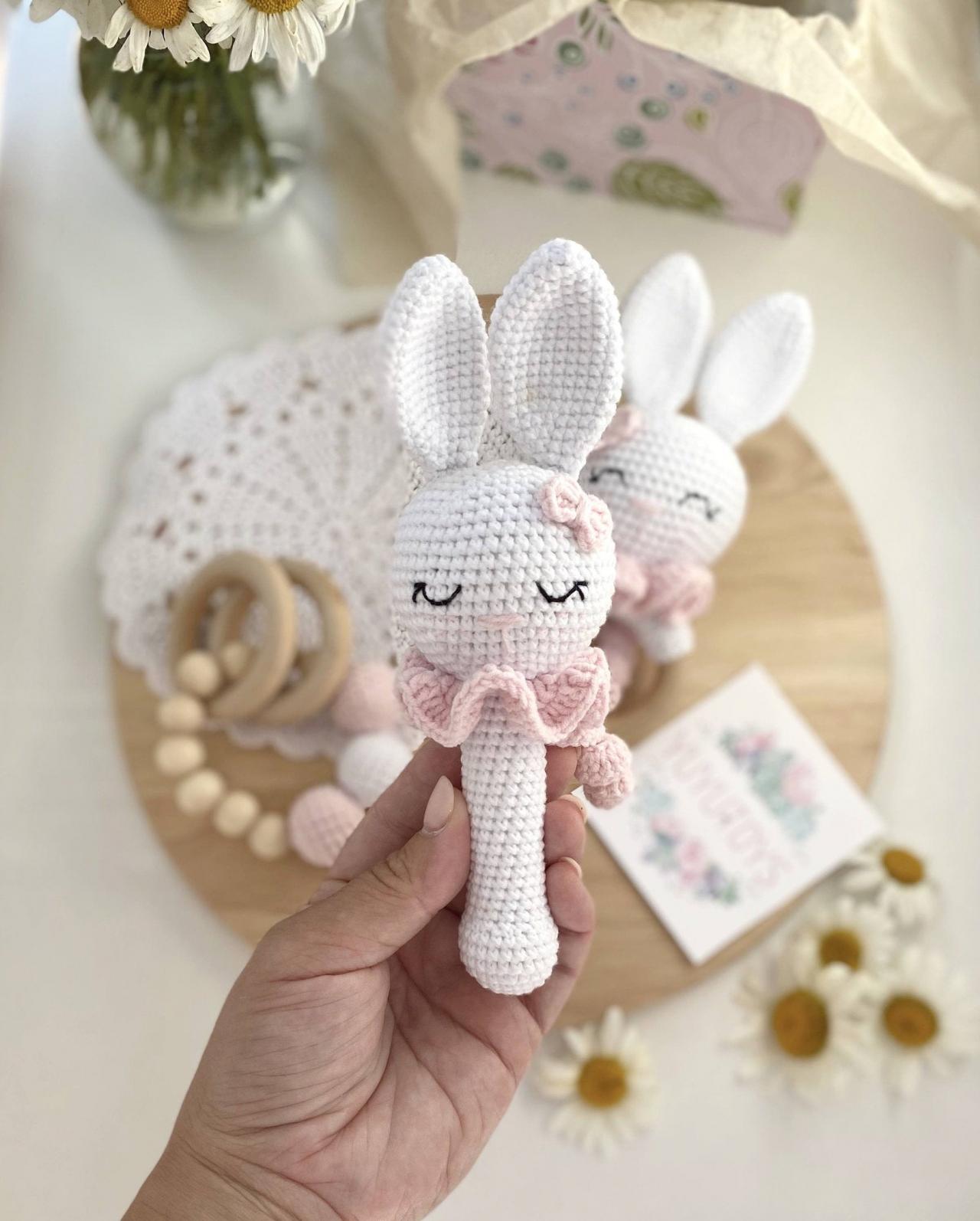 Bunny Rattle And Teether Wooden Baby Toy Expecting Mom To Be Gift ...