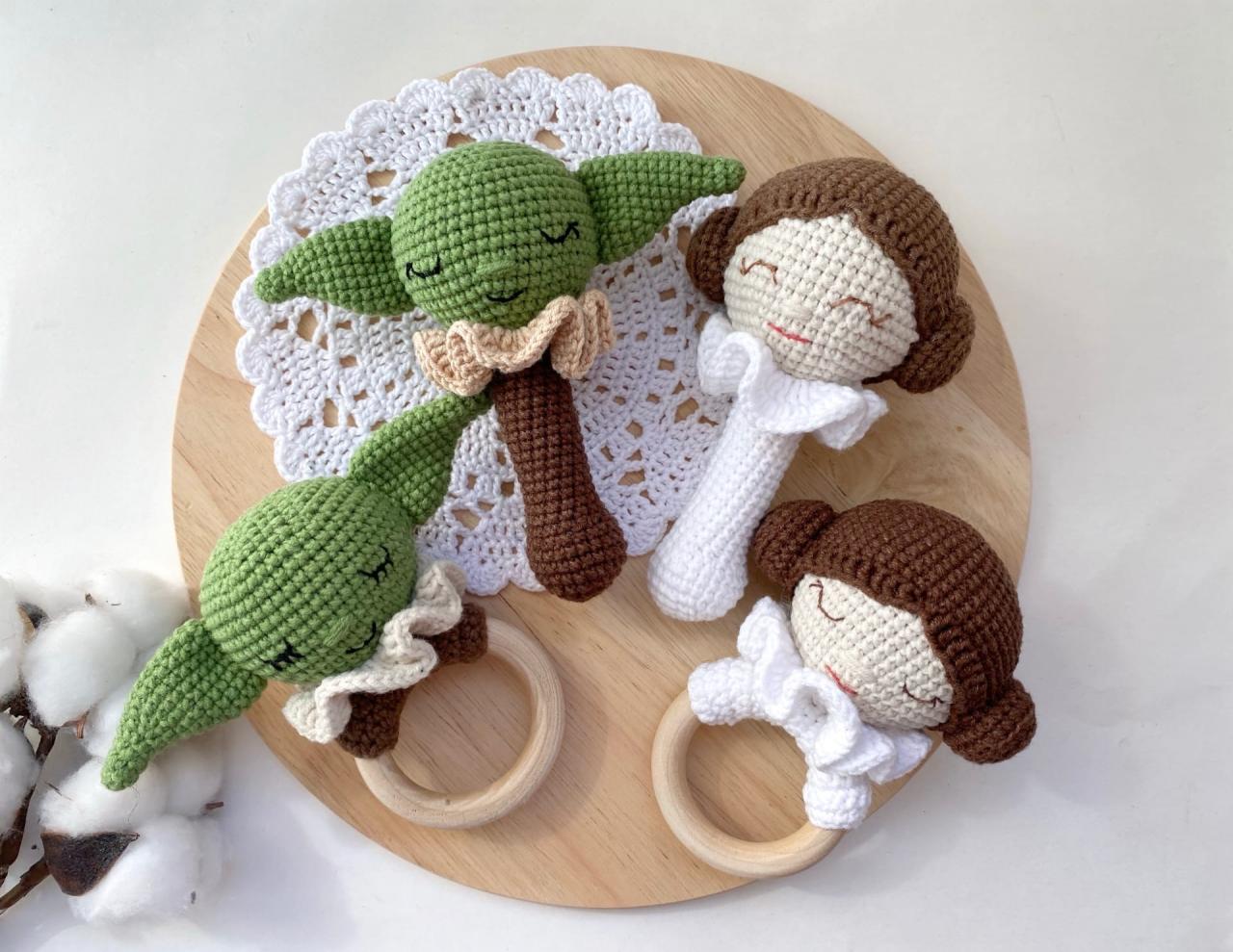 Set Of 4 Princess Leia Rattle And Teething Baby Green Alien Rattle And Teether Star Wars Baby Nursery Expecting Mom Gift Selling Items