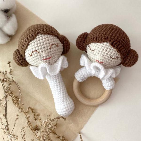 Princess Leia rattle toy Mandalorian jedi Star wars baby onesie Expecting mom gift Montessori toy New parents gift Star wars baby girl