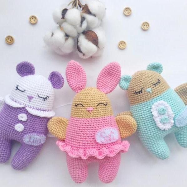 PATTERN 3 in 1 Crochet bunny bear mouse Amigurumi plush pattern Amigurumi animals Kawaii crochet gift Tiny crochet animals Crochet doll pdf